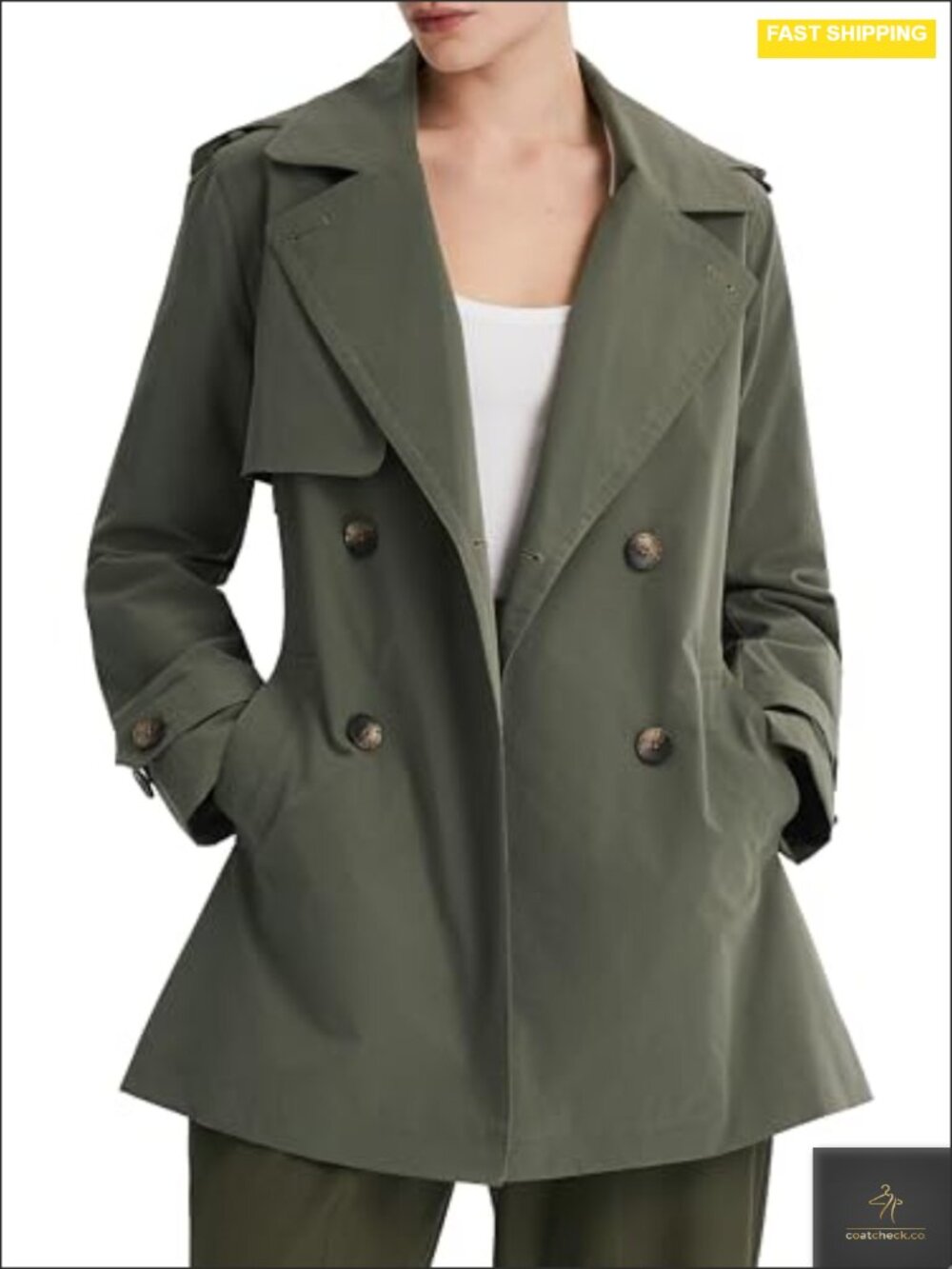 Women's Hooded Double Breasted Trench Coat Water Resistant